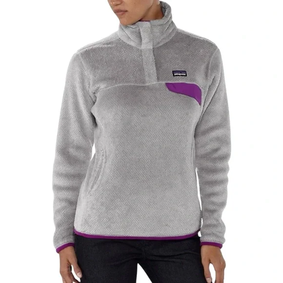 Patagonia Re-Tool Snap-T Grey Purple Fleece Button Up Pullover Sweatshirt M - Picture 2 of 8
